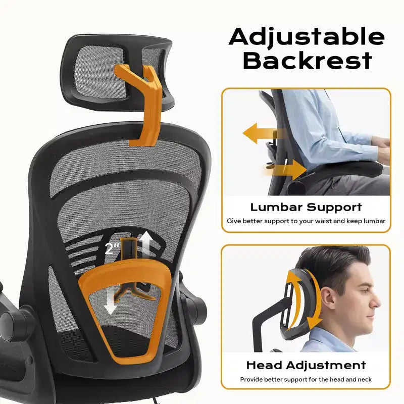 Chaise de bureau ergonomique, chaise de bureau à dossier haut avec hauteur réglable et accoudoirs relevables, chaise de jeu confortable en maille pour le bureau à domicile