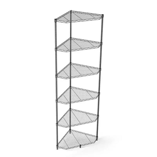 72 Inch H 6 Tier Black Metal Corner Wire Shelf Rack Adjustable Pentagonal Shelves for Bathroom Living Room Kitchen