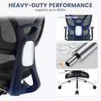 Chaise de bureau ergonomique inclinable en maille à dossier haut avec repose-pieds, soutien lombaire dynamique - Fauteuil de bureau pivotant pour la maison et le jeu, noir