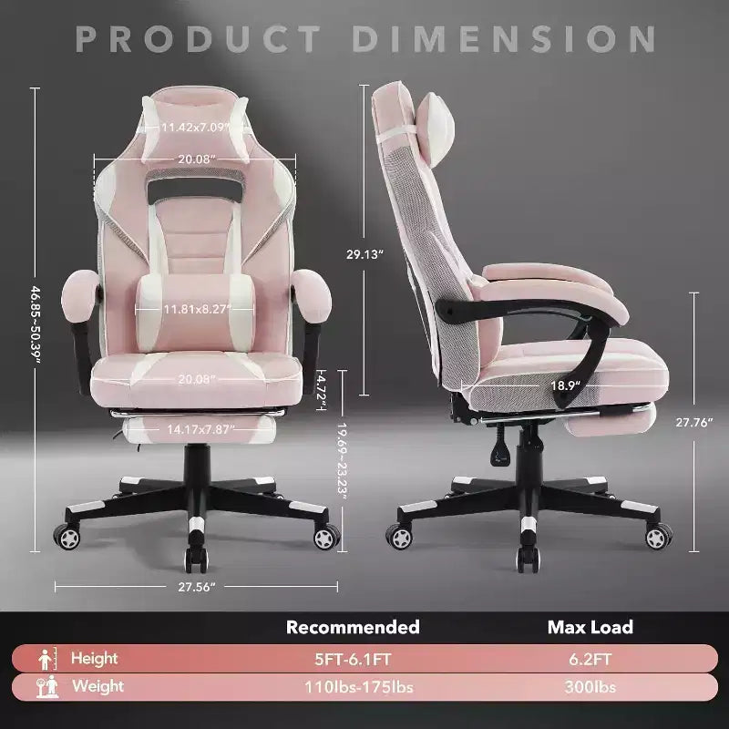 Chaise de jeu ergonomique Acekool pour adultes, cuir PU, massage lombaire, repose-pieds, réglable, pour bureau ou jeu