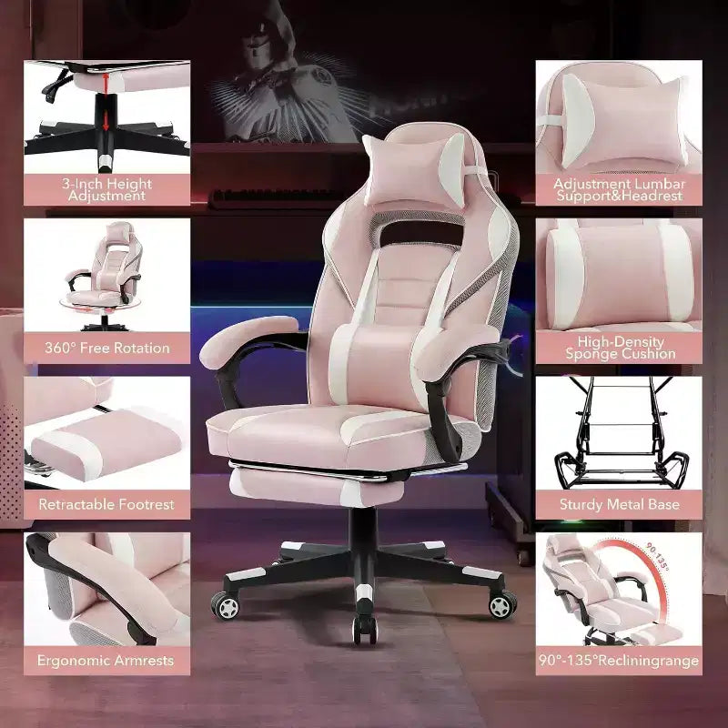 Chaise de jeu ergonomique Acekool pour adultes, cuir PU, massage lombaire, repose-pieds, réglable, pour bureau ou jeu