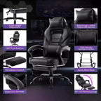 Chaise de jeu ergonomique Acekool pour adultes, cuir PU, massage lombaire, repose-pieds, réglable, pour bureau ou jeu