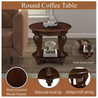 Table d'appoint ronde rétro de 56 cm, table basse en bois massif avec étagère, table d'angle pour salon, montage facile