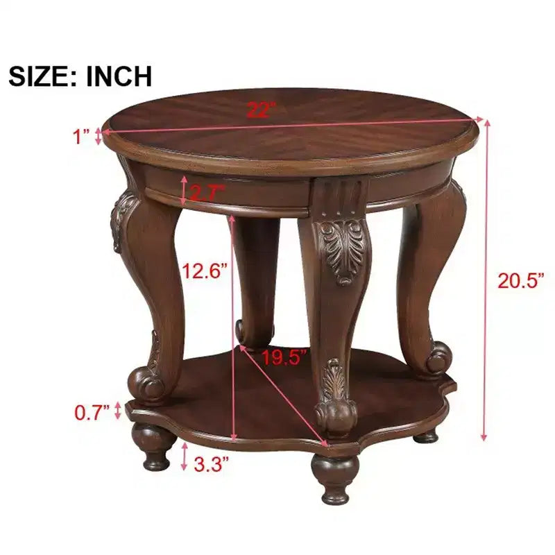Table d'appoint ronde rétro de 56 cm, table basse en bois massif avec étagère, table d'angle pour salon, montage facile