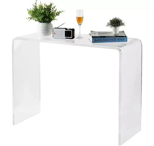 Acrylic Slim Console Table for Entryways C Clear 2-Tier Table with Square Legs, Perfect for Hallways, Foyers, Living Rooms, and Behind Sofas