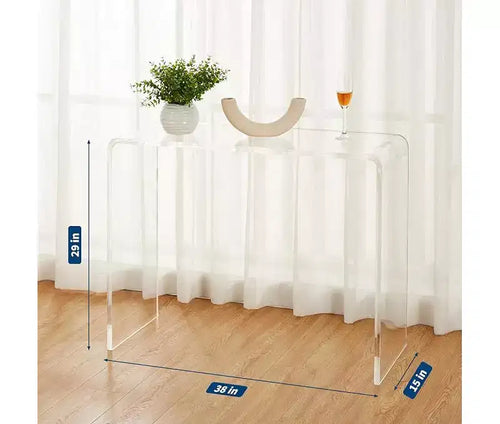 Console fine en acrylique pour entrées – Table transparente à 2 niveaux avec pieds carrés, parfaite pour les couloirs, les halls d'entrée, les salons et derrière les canapés