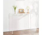 Console fine en acrylique pour entrées – Table transparente à 2 niveaux avec pieds carrés, parfaite pour les couloirs, les halls d'entrée, les salons et derrière les canapés
