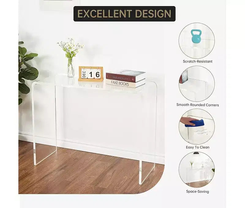 Console fine en acrylique pour entrées – Table transparente à 2 niveaux avec pieds carrés, parfaite pour les couloirs, les halls d'entrée, les salons et derrière les canapés