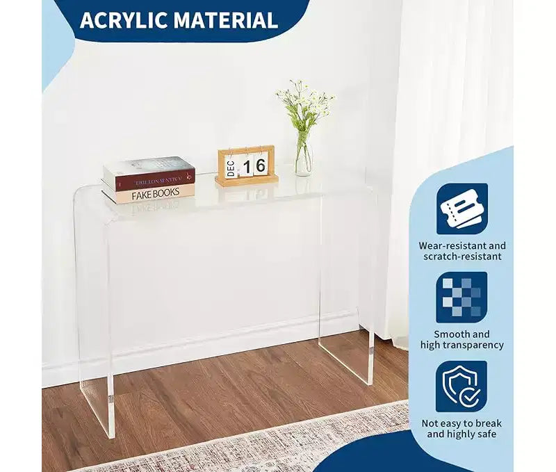 Console fine en acrylique pour entrées – Table transparente à 2 niveaux avec pieds carrés, parfaite pour les couloirs, les halls d'entrée, les salons et derrière les canapés