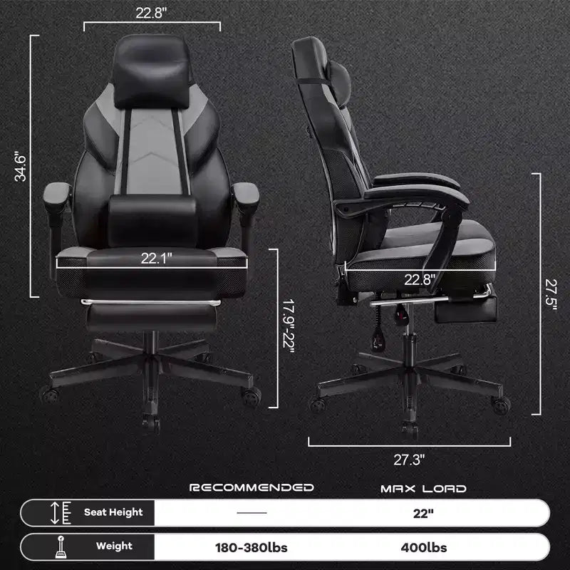 Chaises de Jeu Celebalcony pour Adultes avec Repose-Pieds, Dossier Haut, Support Lombaire Massant, Chaises d'Ordinateur Pivotantes à 360° et Réglables en Hauteur