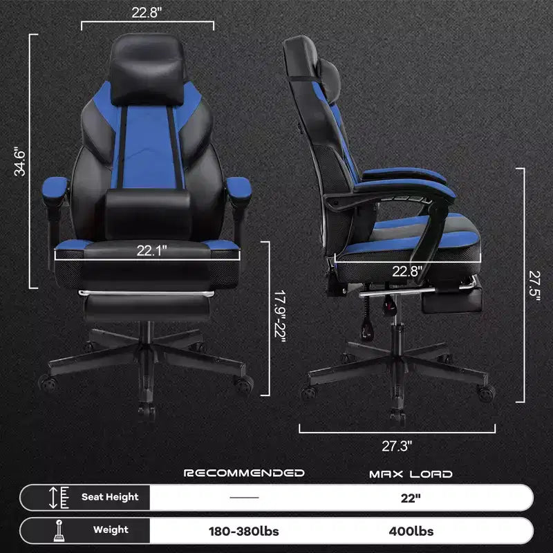 Chaises de Jeu Celebalcony pour Adultes avec Repose-Pieds, Dossier Haut, Support Lombaire Massant, Chaises d'Ordinateur Pivotantes à 360° et Réglables en Hauteur