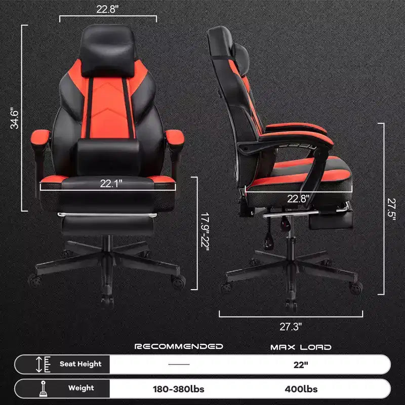 Chaises de Jeu Celebalcony pour Adultes avec Repose-Pieds, Dossier Haut, Support Lombaire Massant, Chaises d'Ordinateur Pivotantes à 360° et Réglables en Hauteur