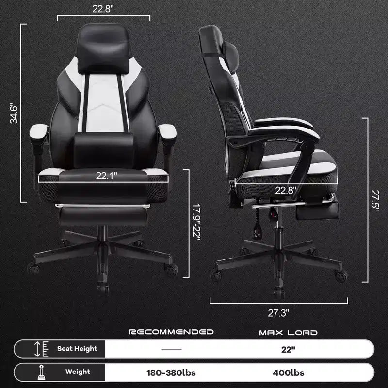 Chaises de Jeu Celebalcony pour Adultes avec Repose-Pieds, Dossier Haut, Support Lombaire Massant, Chaises d'Ordinateur Pivotantes à 360° et Réglables en Hauteur