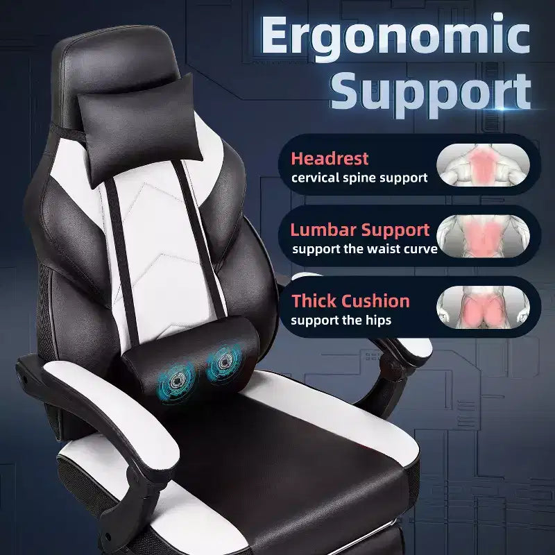Chaises de Jeu Celebalcony pour Adultes avec Repose-Pieds, Dossier Haut, Support Lombaire Massant, Chaises d'Ordinateur Pivotantes à 360° et Réglables en Hauteur