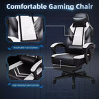 Chaises de Jeu Celebalcony pour Adultes avec Repose-Pieds, Dossier Haut, Support Lombaire Massant, Chaises d'Ordinateur Pivotantes à 360° et Réglables en Hauteur