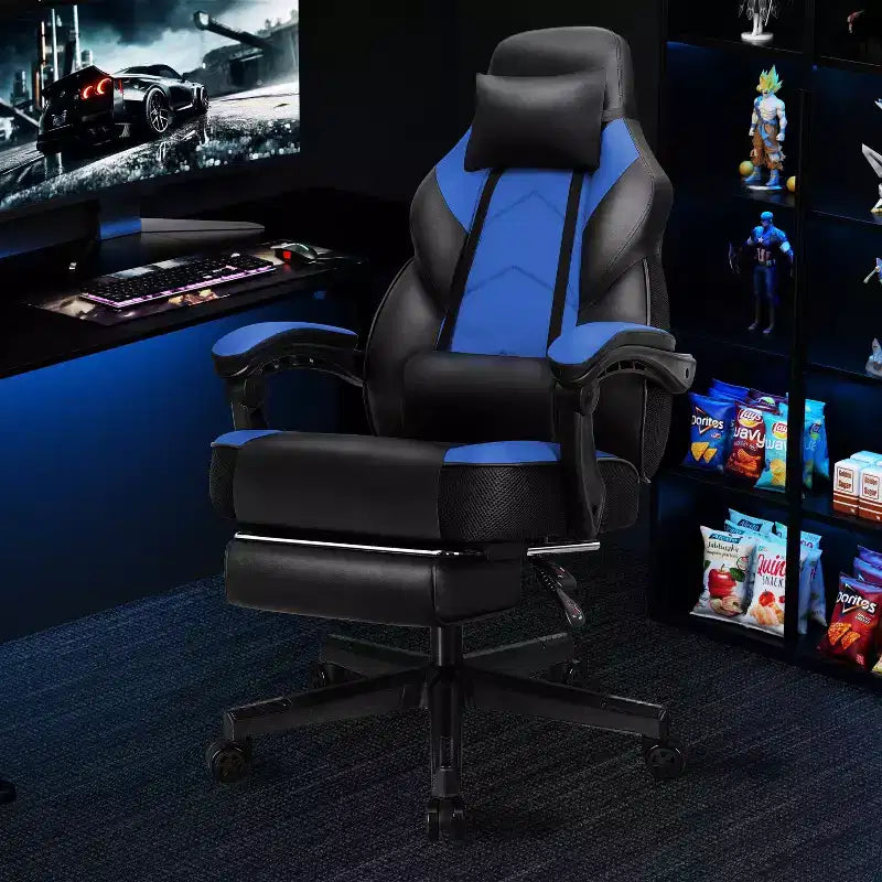 Chaises de Jeu Celebalcony pour Adultes avec Repose-Pieds, Dossier Haut, Support Lombaire Massant, Chaises d'Ordinateur Pivotantes à 360° et Réglables en Hauteur