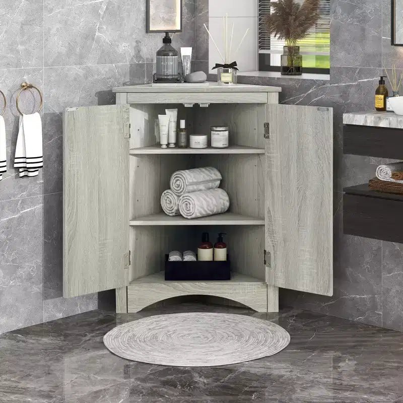 Meuble de rangement d'angle de salle de bain de 31,5 pouces avec étagères réglables, Armoire de sol autoportante pour cuisine et salon