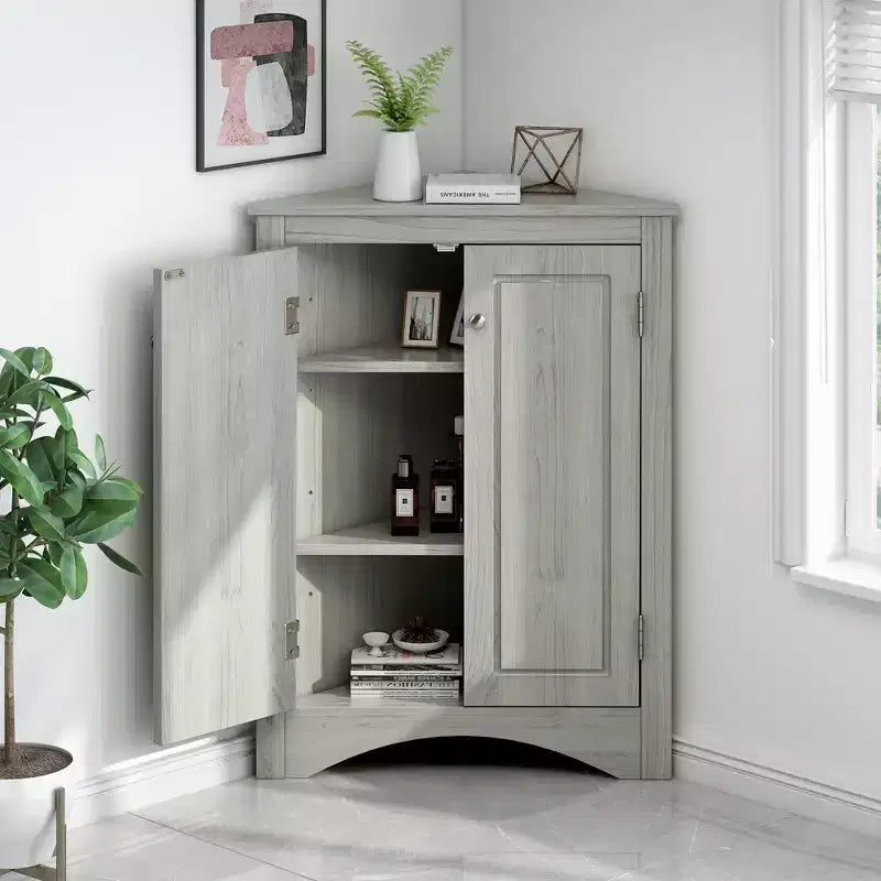 Meuble de rangement d'angle de salle de bain de 31,5 pouces avec étagères réglables, Armoire de sol autoportante pour cuisine et salon
