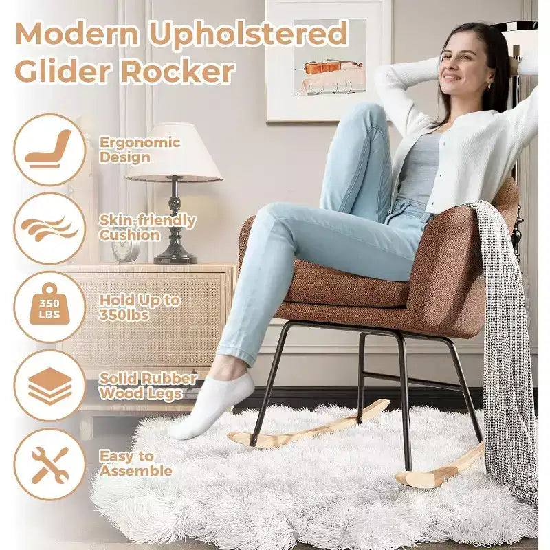 Fauteuil à bascule rembourré Acekool avec dossier haut, siège moelleux, pour salon ou chambre de bébé