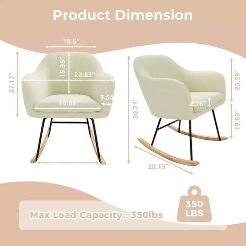 Fauteuil à bascule rembourré Acekool avec dossier haut, siège moelleux, pour salon ou chambre de bébé