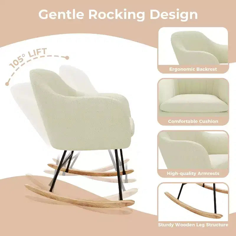 Fauteuil à bascule rembourré Acekool avec dossier haut, siège moelleux, pour salon ou chambre de bébé