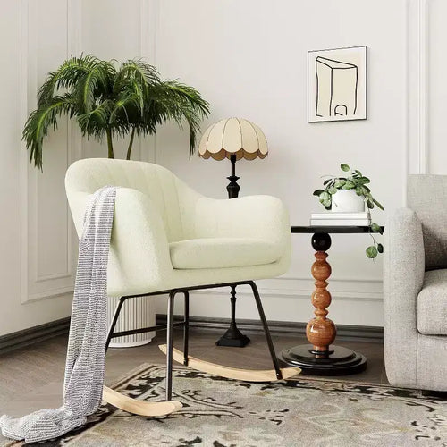Acekool Upholstered Rocking Chair with High Back, Plush Seat, for Living Room or Nursery