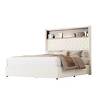Cadre de lit capitonné en velours Whisen Queen Size, lit plateforme à oreilles, tête de lit haute de 52 pouces avec décoration rivetée, étagère de tête de lit