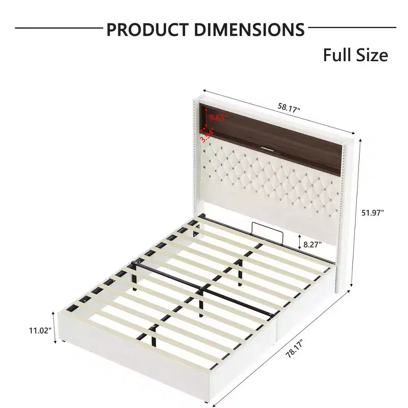Cadre de lit capitonné en velours Whisen Queen Size, lit plateforme à oreilles, tête de lit haute de 52 pouces avec décoration rivetée, étagère de tête de lit