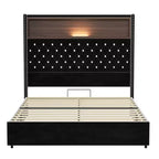 Cadre de lit capitonné en velours Whisen Queen Size, lit plateforme à oreilles, tête de lit haute de 52 pouces avec décoration rivetée, étagère de tête de lit