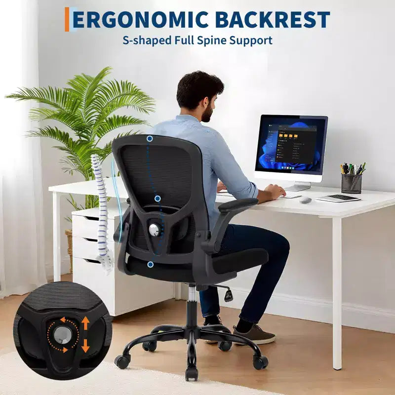Fauteuil de bureau ergonomique haut de gamme en maille grise - Hauteur réglable, accoudoirs relevables et support lombaire - Siège pivotant confortable pour la maison, le jeu et le travail