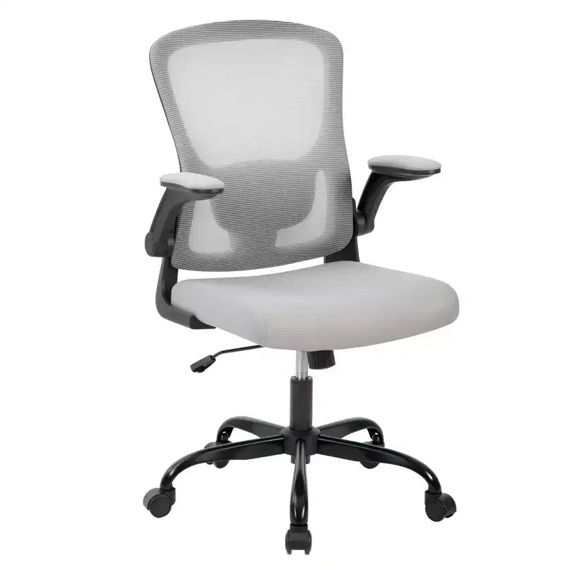 Fauteuil de bureau ergonomique haut de gamme en maille grise - Hauteur réglable, accoudoirs relevables et support lombaire - Siège pivotant confortable pour la maison, le jeu et le travail