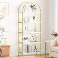 2 packs 5-Tier Arched Bookshelf with Metal Frame, Tall Standing Display Storage Rack for Bedroom Living Room Home Office, White & Gold