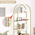 2 bibliothèques à 5 niveaux cintrées avec cadre en métal, étagère de rangement verticale haute pour chambre, salon, bureau à domicile, blanc et or