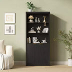 Bibliothèque haute de 71 po avec portes cannelées, étagères de présentation à 5 niveaux avec armoire de rangement et étagère réglable, bibliothèques modernes du milieu du siècle