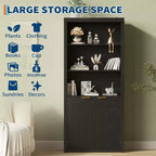 Bibliothèque haute de 71 po avec portes cannelées, étagères de présentation à 5 niveaux avec armoire de rangement et étagère réglable, bibliothèques modernes du milieu du siècle