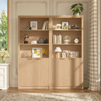 Bibliothèque haute de 71 po avec portes cannelées, étagères de présentation à 5 niveaux avec armoire de rangement et étagère réglable, bibliothèques modernes du milieu du siècle