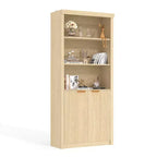 71 Tall Bookshelf with Fluted Doors, 5 Tier Bookcase Display Shelves with Storage Cabinet & Adjustable Shelf, Mid-Century Modern Bookshelves