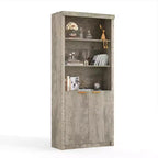 Bibliothèque haute de 71 po avec portes cannelées, étagères de présentation à 5 niveaux avec armoire de rangement et étagère réglable, bibliothèques modernes du milieu du siècle
