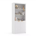 Bibliothèque haute de 71 po avec portes cannelées, étagères de présentation à 5 niveaux avec armoire de rangement et étagère réglable, bibliothèques modernes du milieu du siècle
