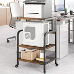 Dessert de rangement roulant à 3 niveaux robuste pour imprimante, chariot de bureau mobile industriel avec étagères de rangement réglables, roulettes verrouillables