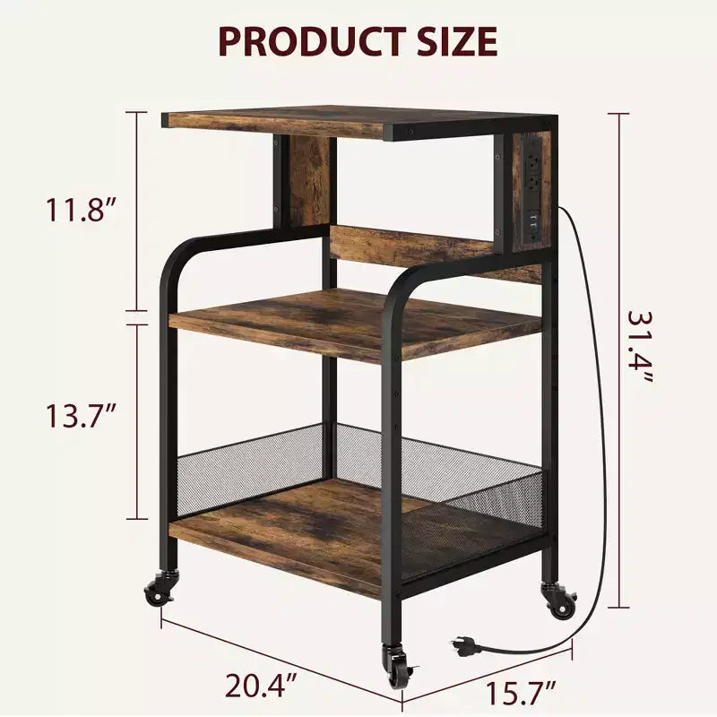 Dessert de rangement roulant à 3 niveaux robuste pour imprimante, chariot de bureau mobile industriel avec étagères de rangement réglables, roulettes verrouillables
