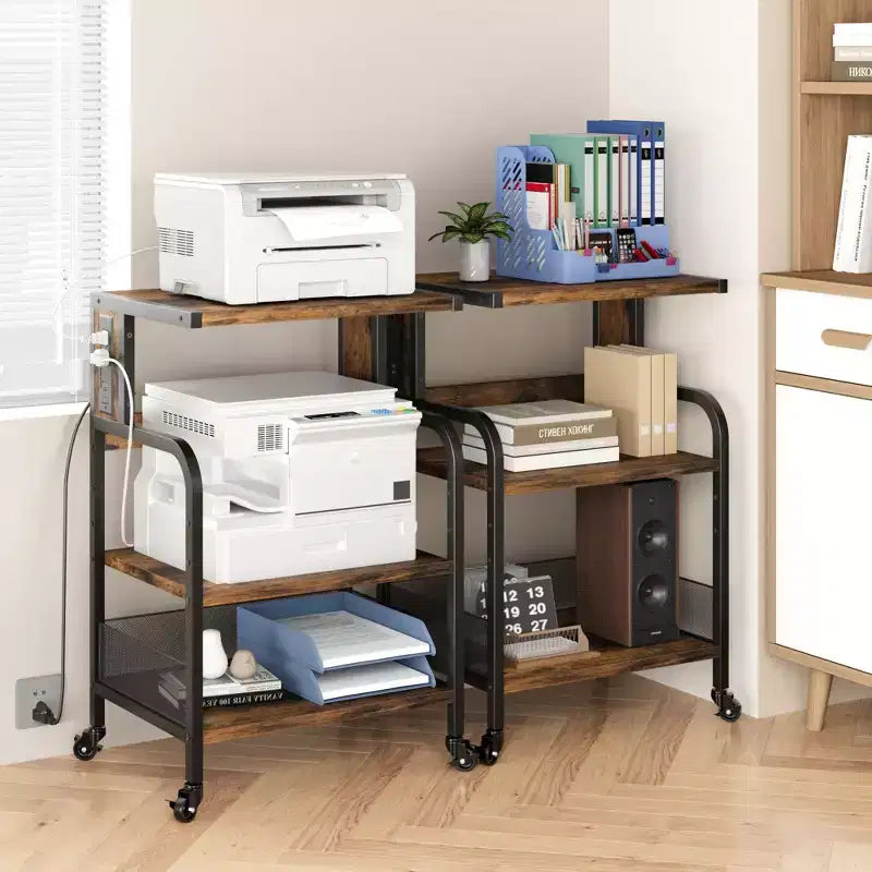 Dessert de rangement roulant à 3 niveaux robuste pour imprimante, chariot de bureau mobile industriel avec étagères de rangement réglables, roulettes verrouillables