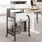 Dessert de rangement roulant à 3 niveaux robuste pour imprimante, chariot de bureau mobile industriel avec étagères de rangement réglables, roulettes verrouillables