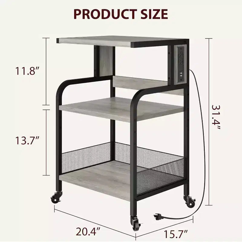 Dessert de rangement roulant à 3 niveaux robuste pour imprimante, chariot de bureau mobile industriel avec étagères de rangement réglables, roulettes verrouillables