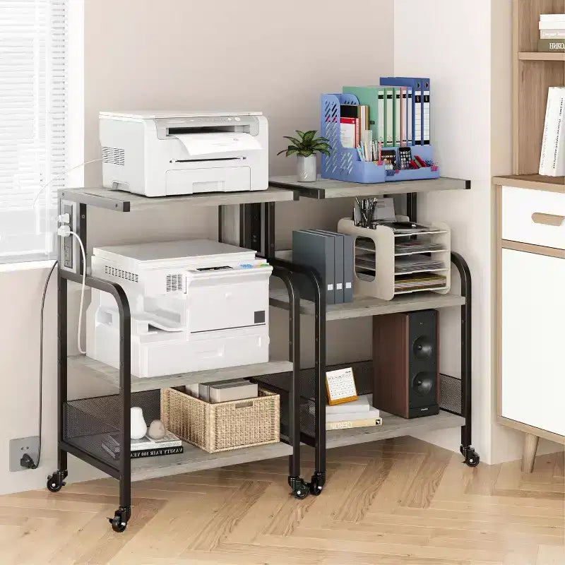 Dessert de rangement roulant à 3 niveaux robuste pour imprimante, chariot de bureau mobile industriel avec étagères de rangement réglables, roulettes verrouillables