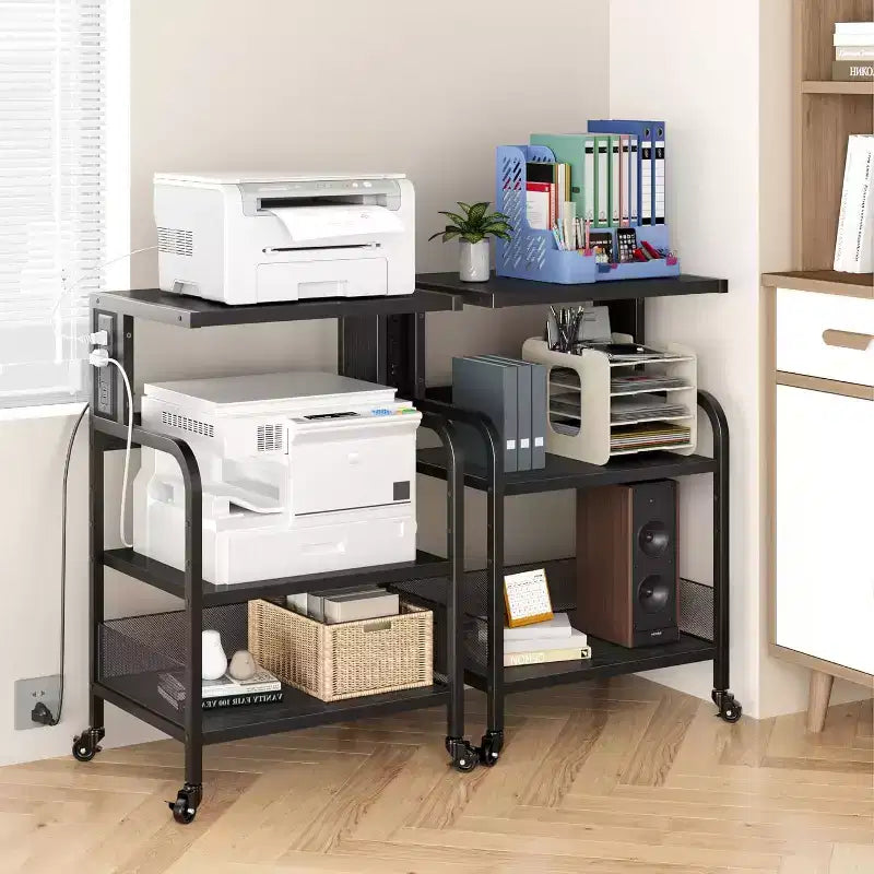 Dessert de rangement roulant à 3 niveaux robuste pour imprimante, chariot de bureau mobile industriel avec étagères de rangement réglables, roulettes verrouillables