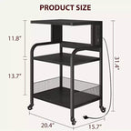 Dessert de rangement roulant à 3 niveaux robuste pour imprimante, chariot de bureau mobile industriel avec étagères de rangement réglables, roulettes verrouillables