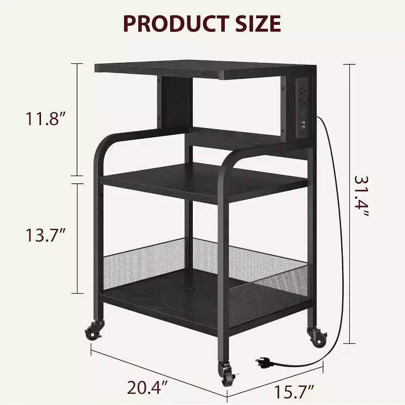 Dessert de rangement roulant à 3 niveaux robuste pour imprimante, chariot de bureau mobile industriel avec étagères de rangement réglables, roulettes verrouillables
