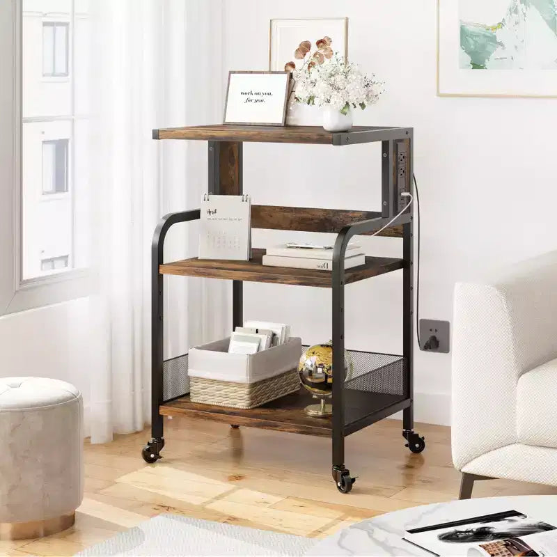 Dessert de rangement roulant à 3 niveaux robuste pour imprimante, chariot de bureau mobile industriel avec étagères de rangement réglables, roulettes verrouillables