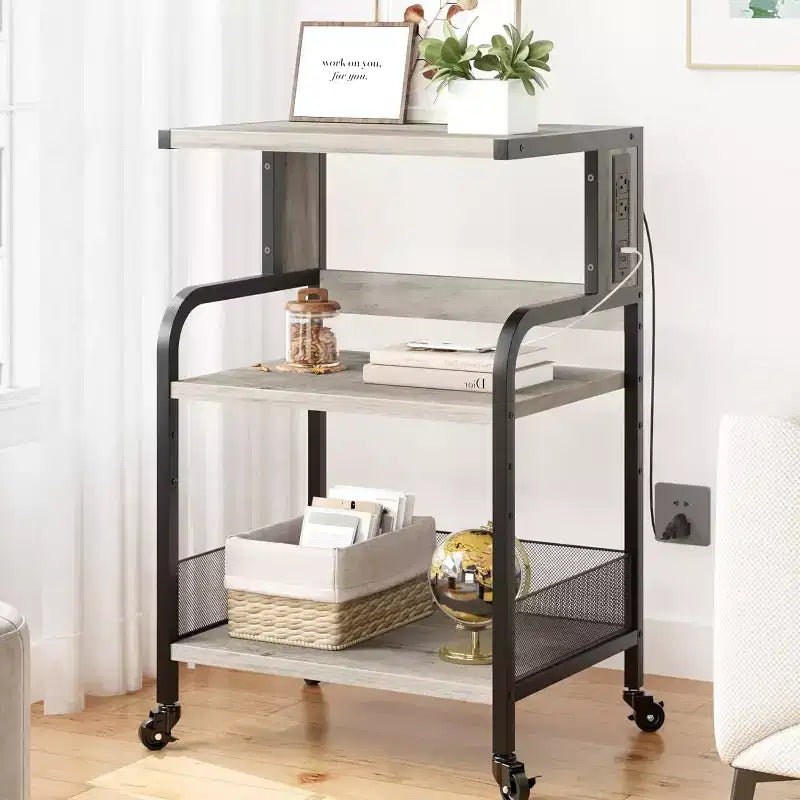 Dessert de rangement roulant à 3 niveaux robuste pour imprimante, chariot de bureau mobile industriel avec étagères de rangement réglables, roulettes verrouillables